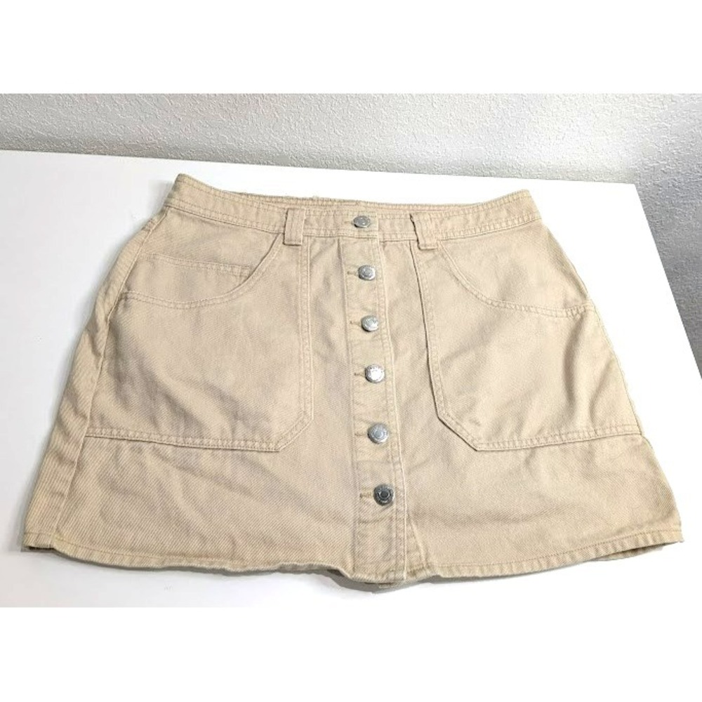 OLD‎ NAVY Size 6 Sandstone Utility Cargo Mini Skirt Silver Button Front Pockets